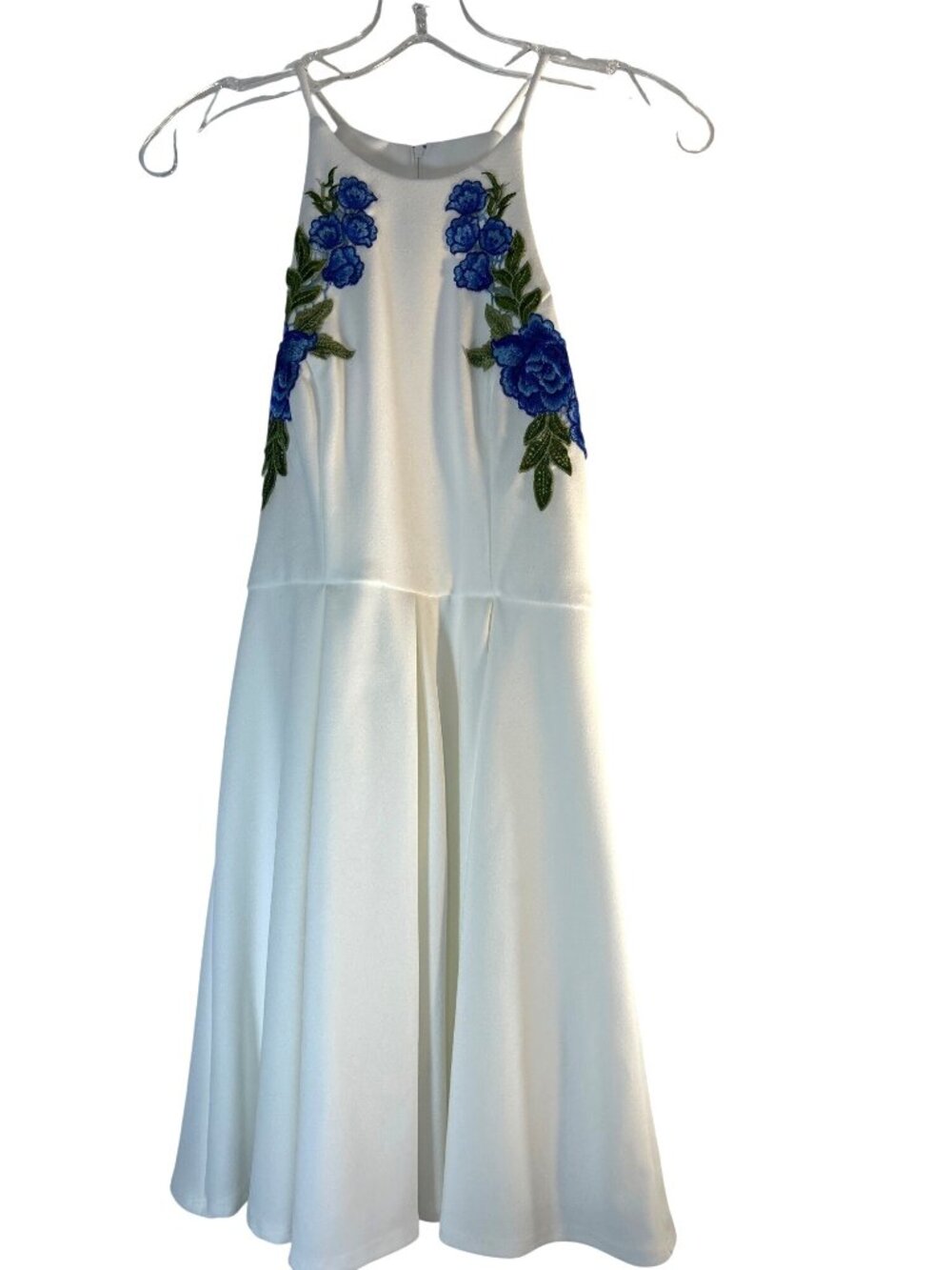 B.Darlin Womens Jr Dress White/Blue/Green Zip Spaghetti Strap Lined Size 3/4